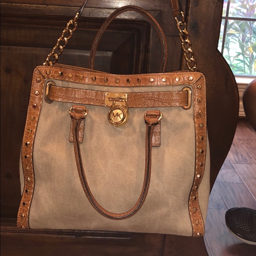 Michael Kors luxery tweed trimmed genuine leather